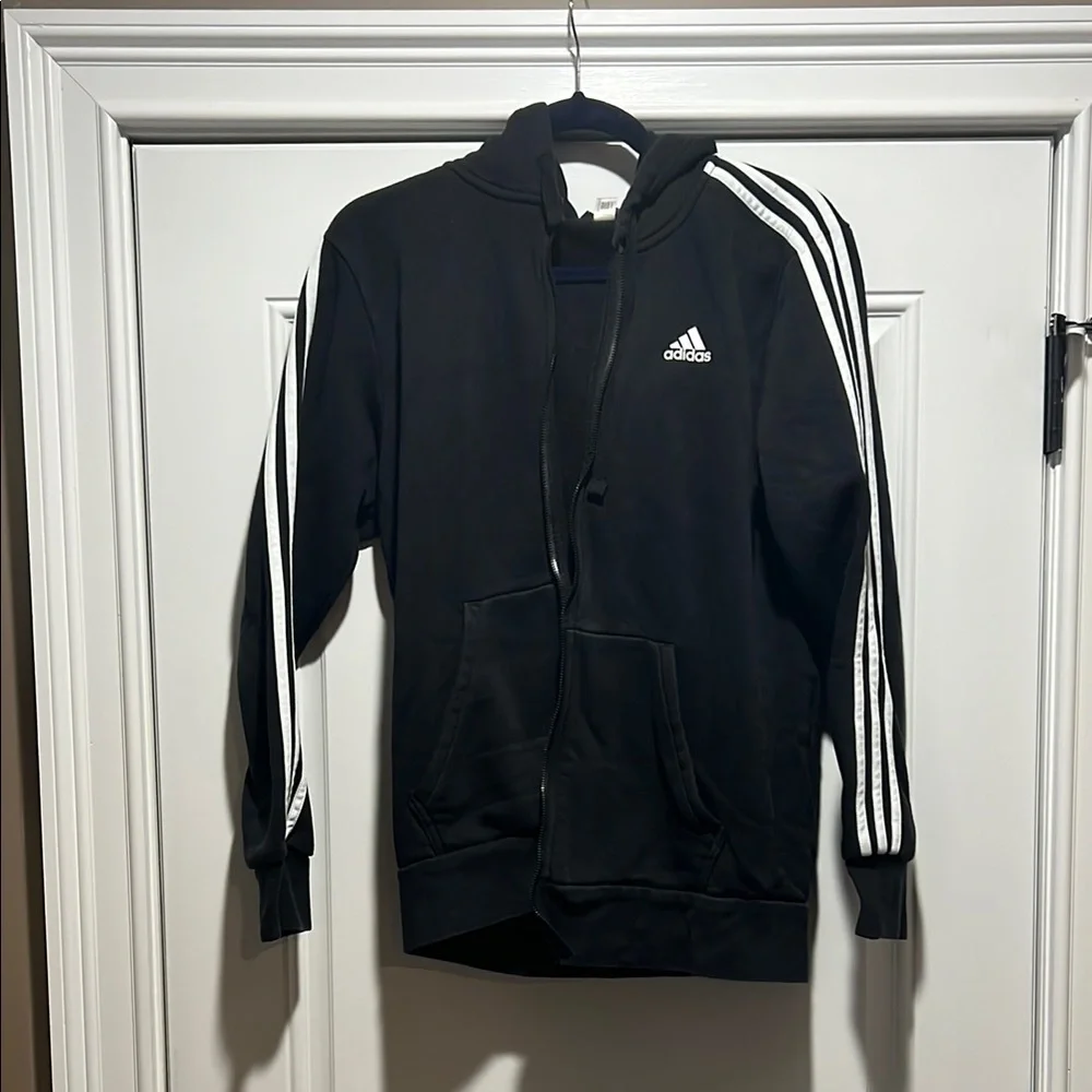 Adidas Black Jacket with White Accents Medium